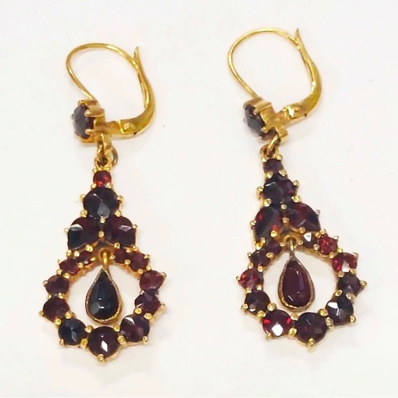 ❌SOLD❌ GORGEOUS Bohemian Garnet Teardrop Dangle Earrings Victorian, 14K Gold - Picture 2 of 9